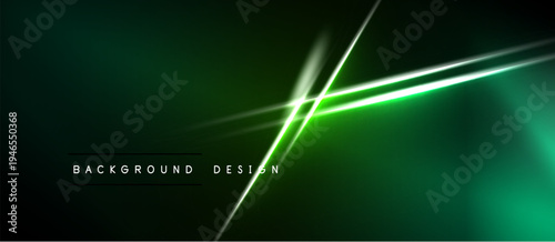 Dark green background features bright neon lines. Diagonal streaks create dynamic visual effect. Modern design element for digital projects.