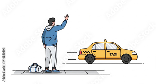 Man hailing yellow taxi cab.
