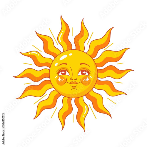 A cartoon sun with a smiling face.
