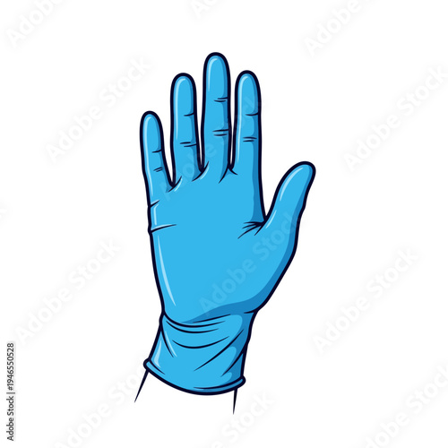 A blue gloved hand raised up.