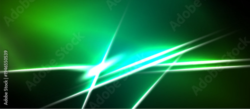 Abstract green energy lines radiate from bright center. Dynamic composition suggests speed, power, futuristic design.