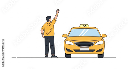 Man hailing yellow taxi cab.