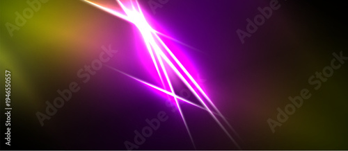 Bright purple light streaks radiate from central point. Dark background contrasts vibrant colors, creating dynamic visual effect.