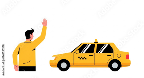 Man Hailing Yellow Taxi Cab.