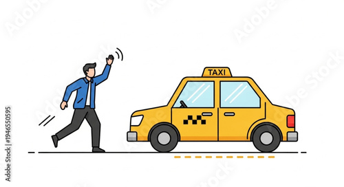 Man Hailing Yellow Taxi Cab.