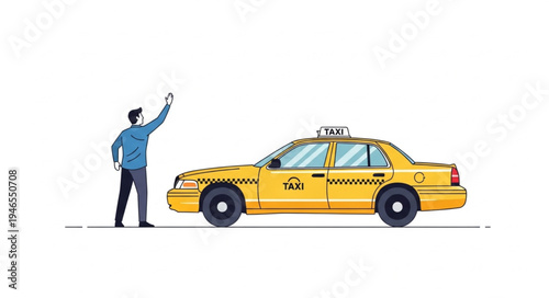 Man Hailing Yellow Taxi Cab.