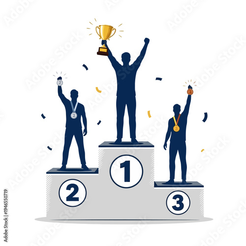 Illustration of three podium winners celebrating.