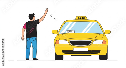 Man Hailing Yellow Taxi Cab.