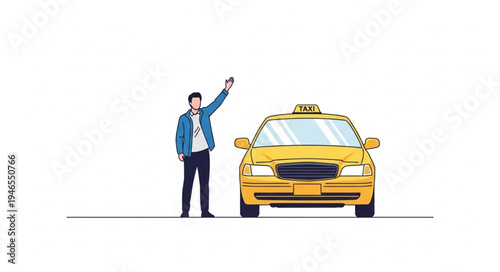 Man Hailing Yellow Taxi Cab.