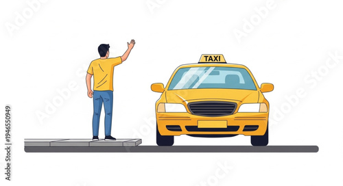 Man Hailing Yellow Taxi Cab.