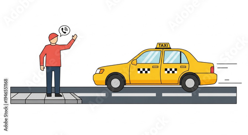 Man hailing yellow taxi cab.