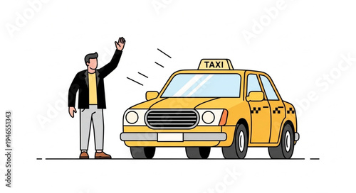 Man Hailing Yellow Taxi Cab.