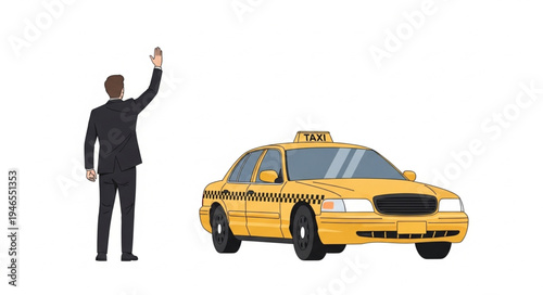 Man hailing yellow taxi cab.