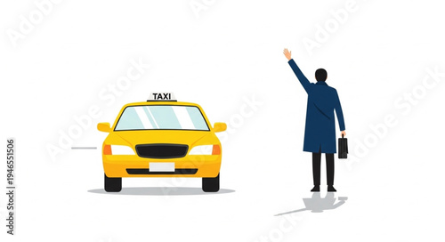 Man Hailing Yellow Taxi Cab.