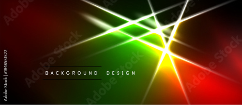 Vibrant abstract background. Diagonal lines intersect, creating bright light effects. Colors transition from red to green. Text reads background design.