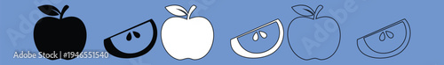 Black white and outline apples and slices fruit food