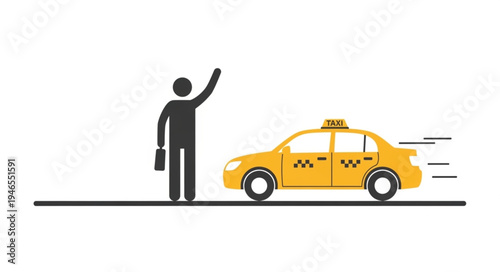Man Hailing Yellow Taxi Cab.