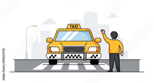 Man Hailing Yellow Taxi Cab.