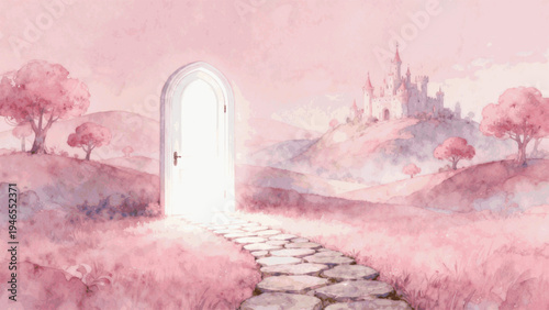 Lovely Fairy Gate Gateway to a Dream Castle isolated watercolor vector illustration svg