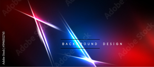 Abstract background features vibrant red, blue gradients. Diagonal light streaks intersect, creating dynamic visual effect. Text reads background design.