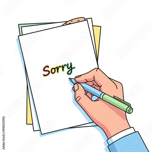 Hand writing "Sorry" on paper - apology, regret, forgiveness concept