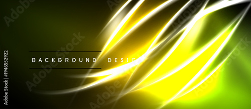 Abstract yellow design. Smooth curves create dynamic flow. Dark edges frame bright center. Text reads background design.