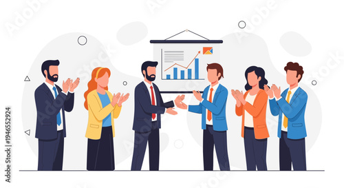 Business team applauding successful presentation and handshake