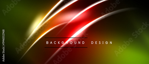Abstract neon lines create dynamic background. Red, yellow, green hues blend, forming modern design element. Dark borders frame vibrant center.