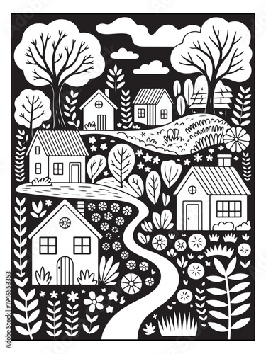 Nature monochrome coloring pages for adults and teens.