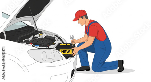 Mechanic Working on Car Engine.