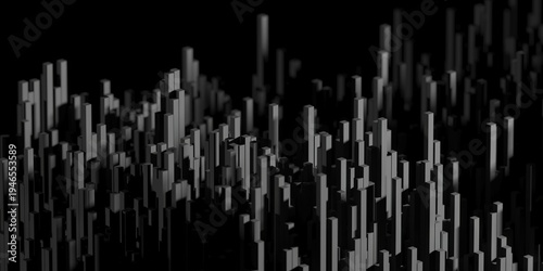 Cuadro en lienzo Monochrome geometric city block pattern with vertical bars and dense grid for technology background and data visualization wallpaper