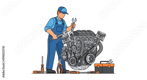 Mechanic working on car engine.
