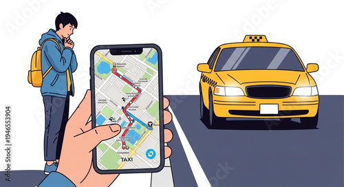 Man hailing yellow taxi cab.