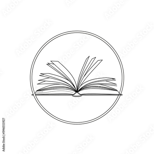 Open book in a circle illustration.