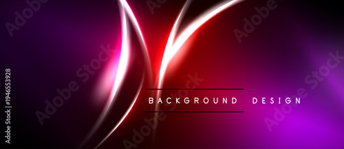 Abstract neon lines create dynamic, vibrant background. Red, purple hues dominate dark space. Modern design element.