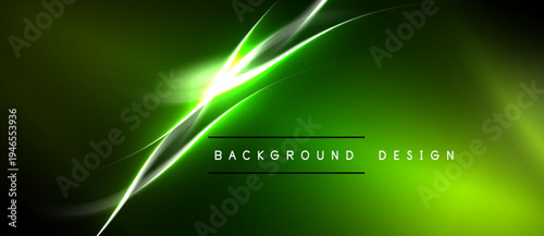 Bright green abstract lines intersect dark background. Modern design features glowing effects, creating dynamic visual impact.