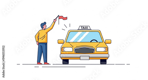Man Hailing Yellow Taxi Cab.