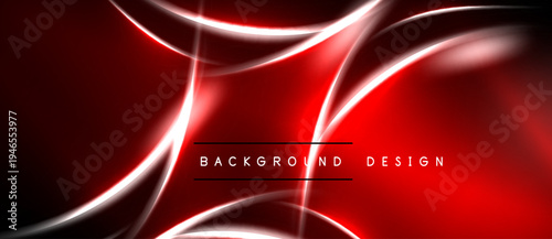 Red abstract background features flowing white lines. Modern design with text elements, simple yet dynamic composition.