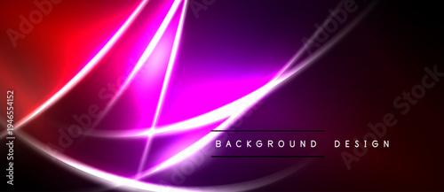 Abstract vibrant background. Neon lines intersect, creating dynamic purple, red glow. Modern design element for digital projects.