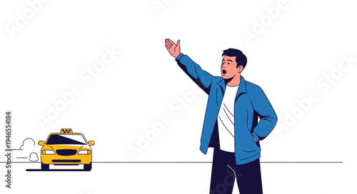 Man Hailing Yellow Taxi Cab.