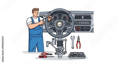Mechanic working on car engine.