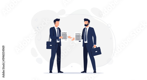 Businessmen exchanging contracts, partnership agreement, deal closing, handshake concept