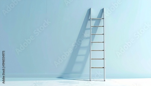White wooden ladder against blue wall symbolizing success and goals