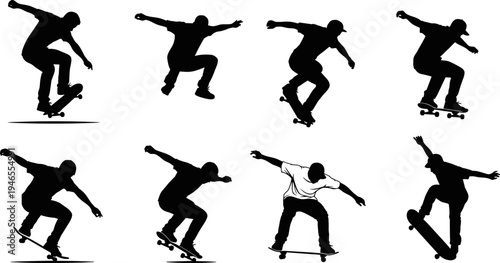 Telehandler and Skid Steer Loader Black Silhouettes, Construction Machinery Icons Set, Heavy Equipment Vector Illustration for Industrial Site, Isolated