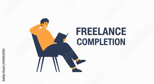 Freelance Completion: Man Relaxing Reading Book After Finishing Work