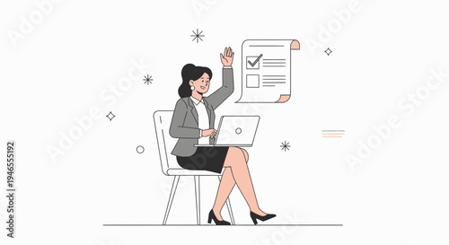Woman with Laptop and Checklist, Businesswoman Working and Planning, Task Management Concept