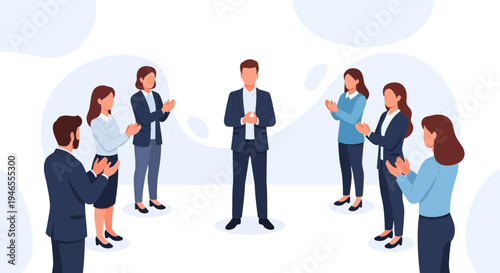 Business Team Applauding Leader in Meeting, Success Celebration, Teamwork