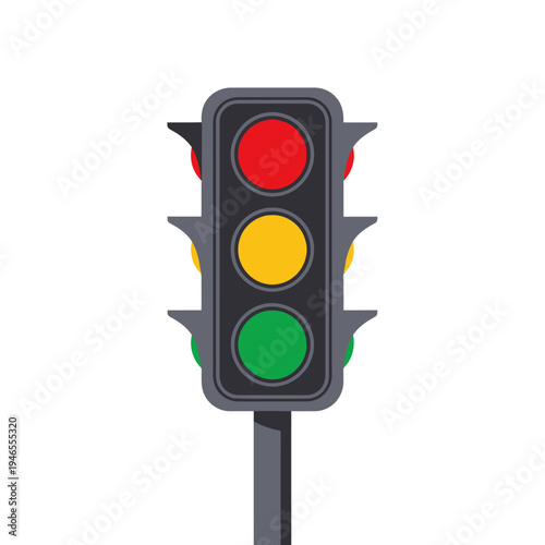 Traffic light with red, yellow, and green lights.