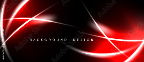 Abstract red lines over black background. Modern design element, dynamic curves, sleek presentation. Minimalist aesthetic, vibrant energy.