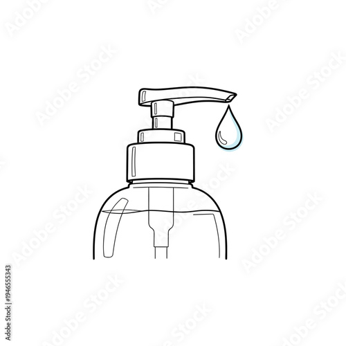 A hand sanitizer dispenser with a drop.